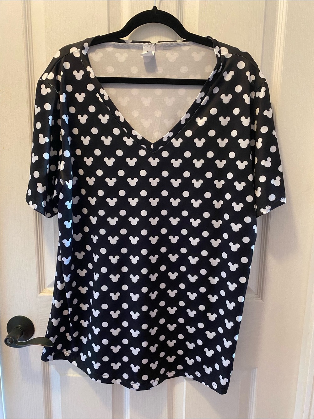 Women's Black V-Neck Top with White Mickey Dot Print